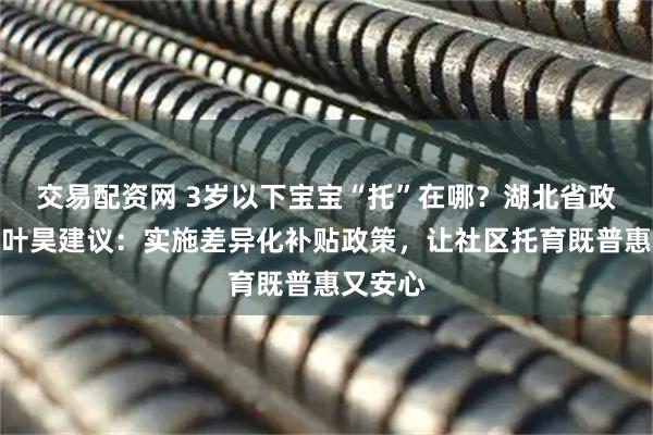 交易配资网 3岁以下宝宝“托”在哪？湖北省政协委员叶昊建议：实施差异化补贴政策，让社区托育既普惠又安心